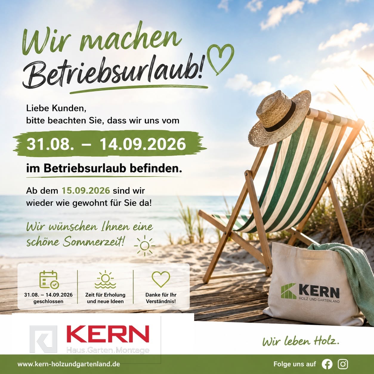 Hinweis Betriebsurlaub